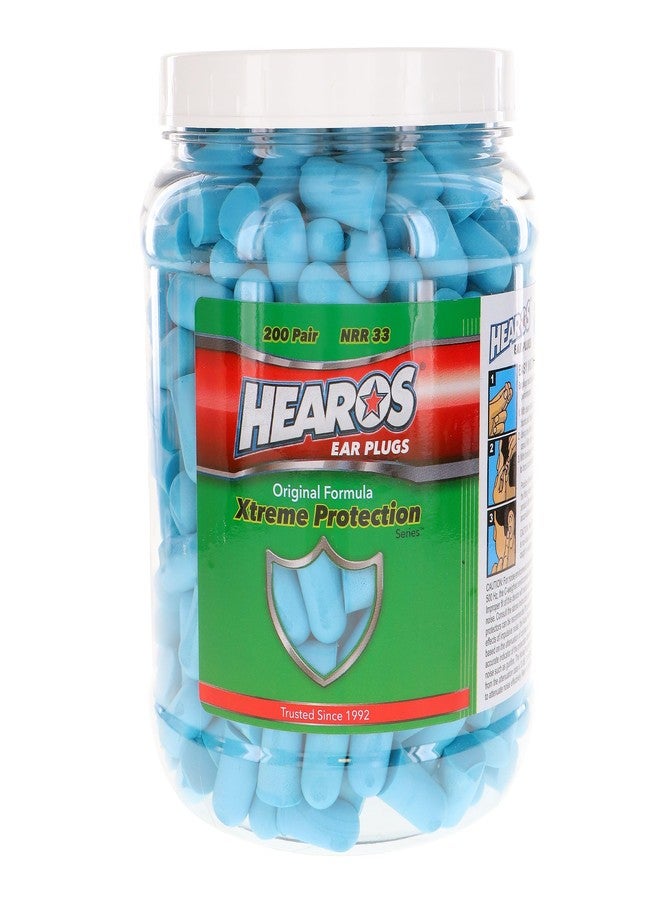 HEAROS Xtreme Protection Foam Ear Plugs, 33dB NRR 33, 200 Pairs (Blue) - Image 1